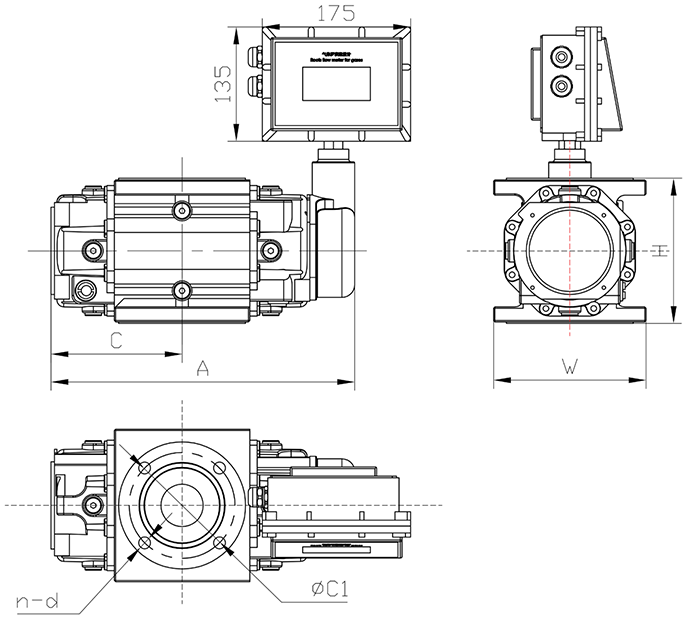 智能羅茨流量計(jì)外形尺寸圖