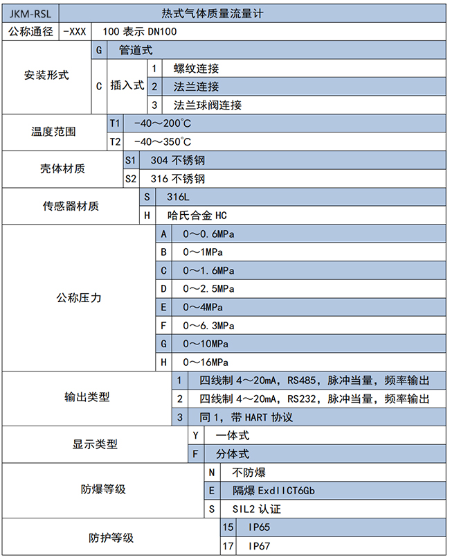 氫氣流量表選項表